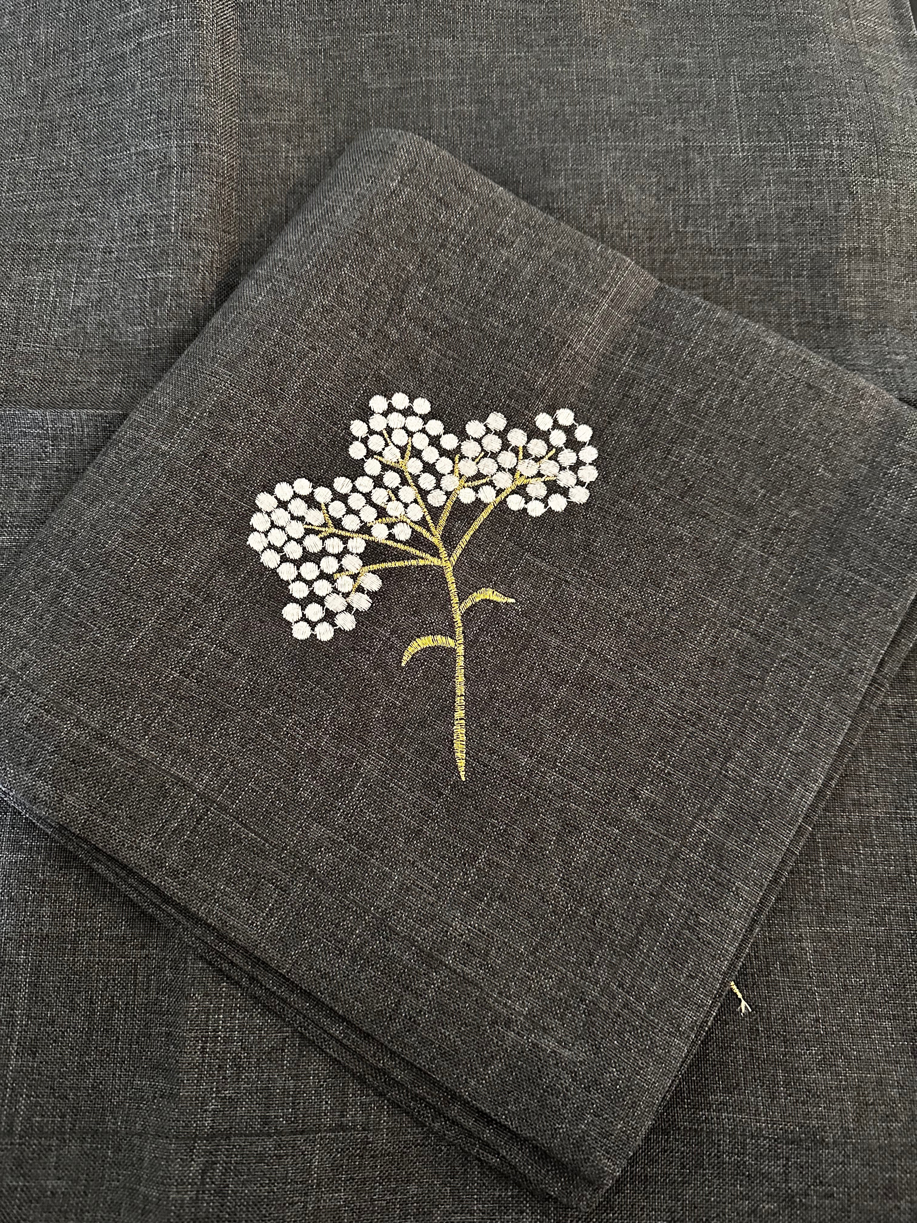 Charcoal Linen Embroidered Napkin (set of 12)