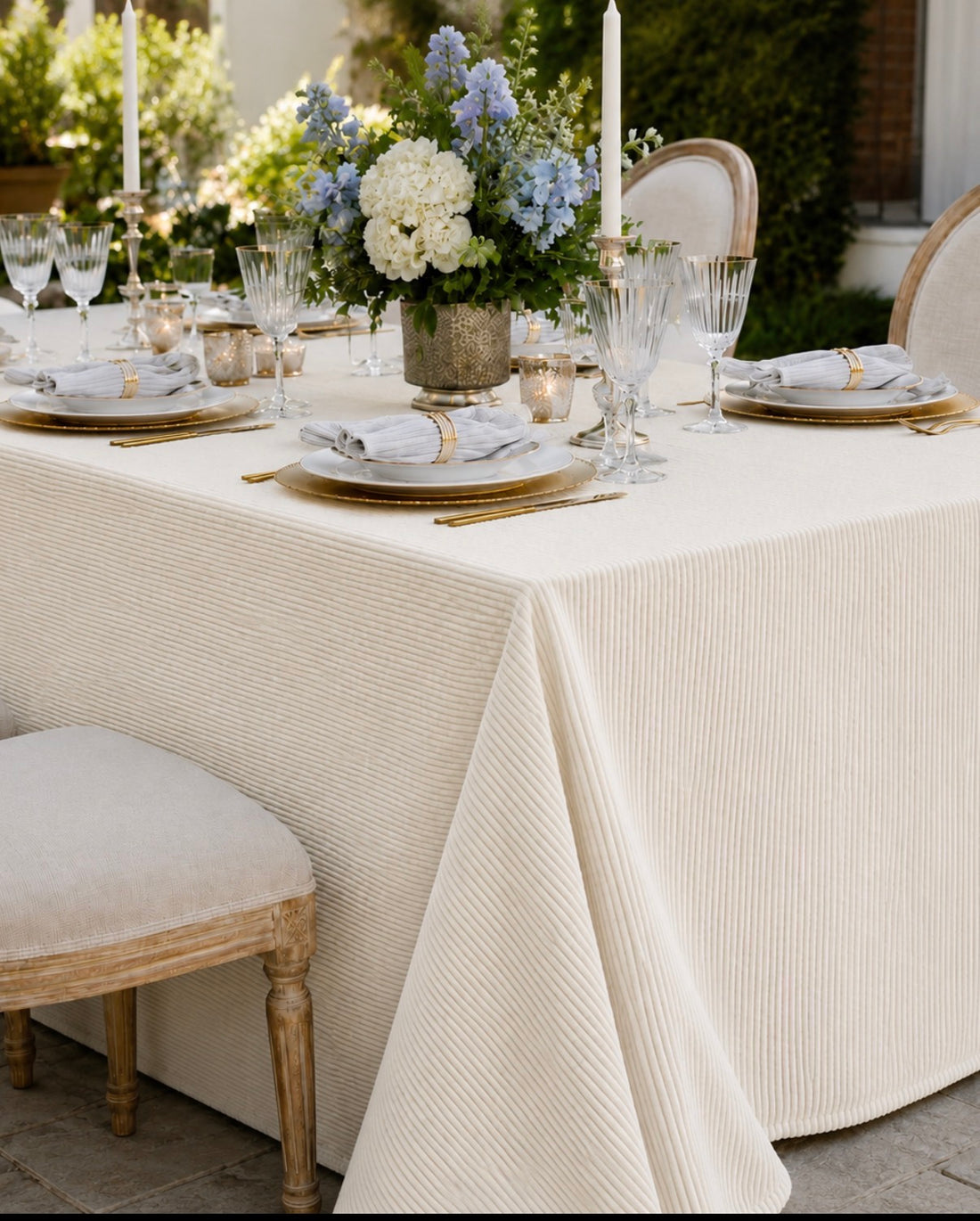 Velour Stripe Textured Tablecloth