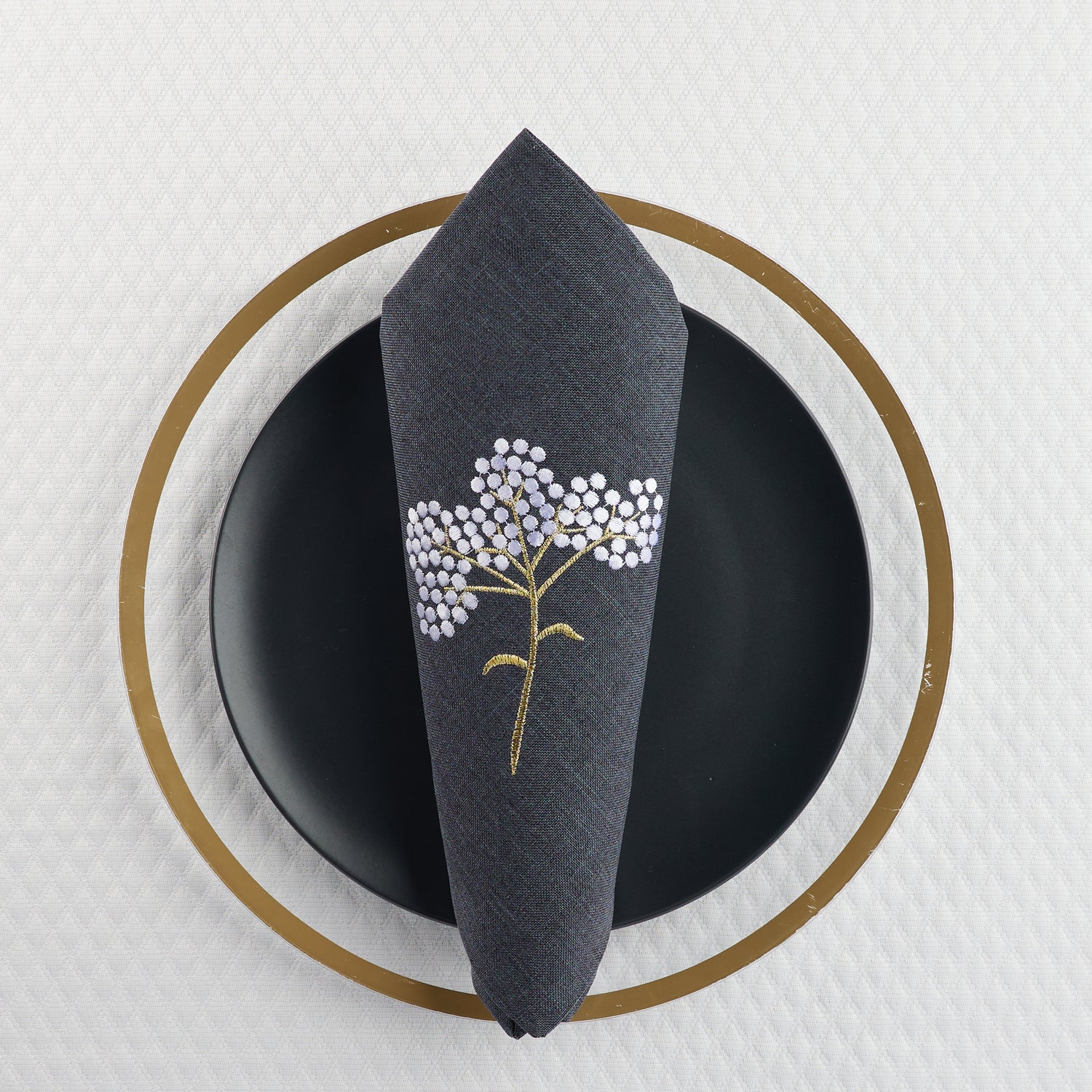 Charcoal Linen Embroidered Napkin (set of 12)