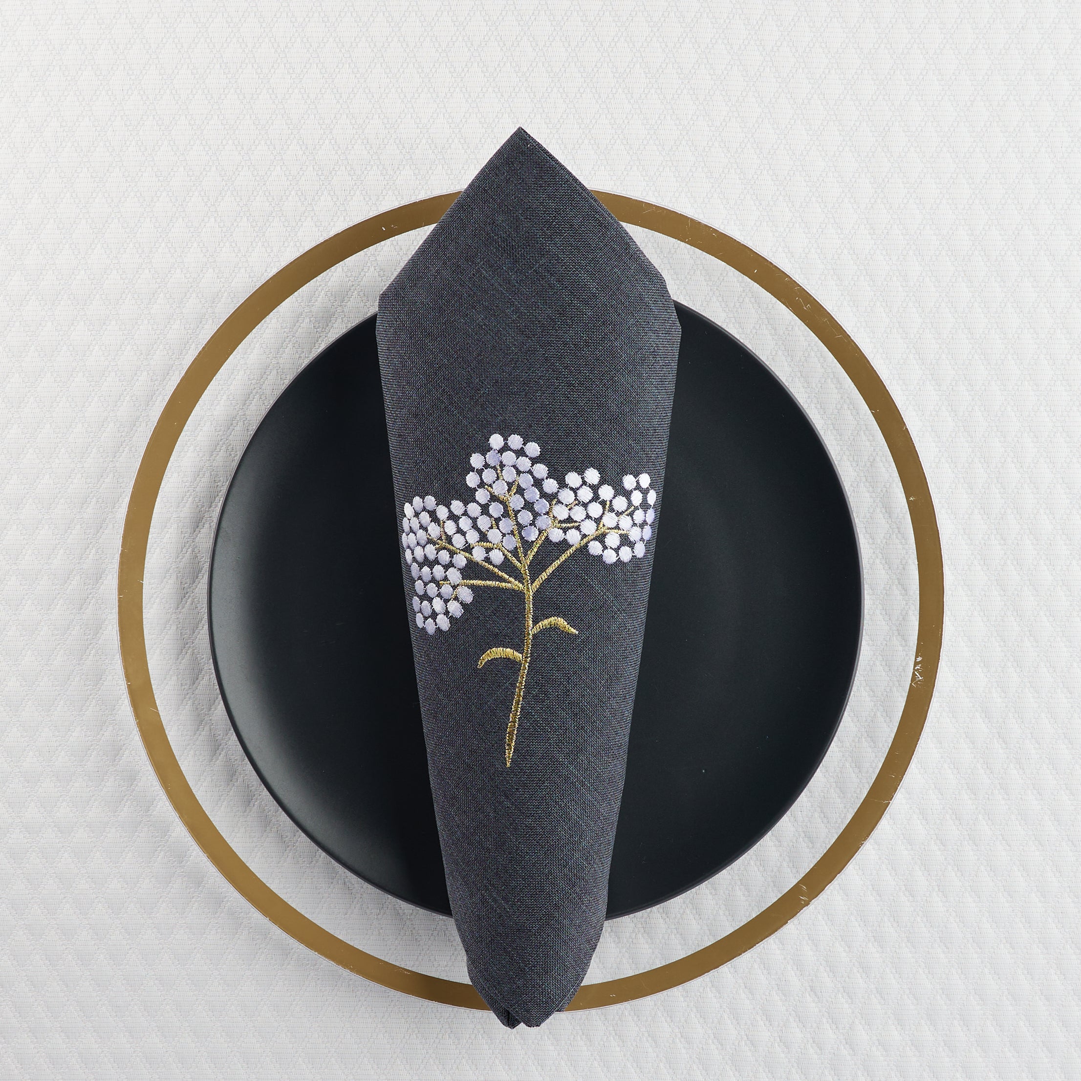 Charcoal Linen Embroidered Napkin (set of 12)