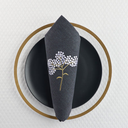 Charcoal Linen Embroidered Napkin (set of 12)