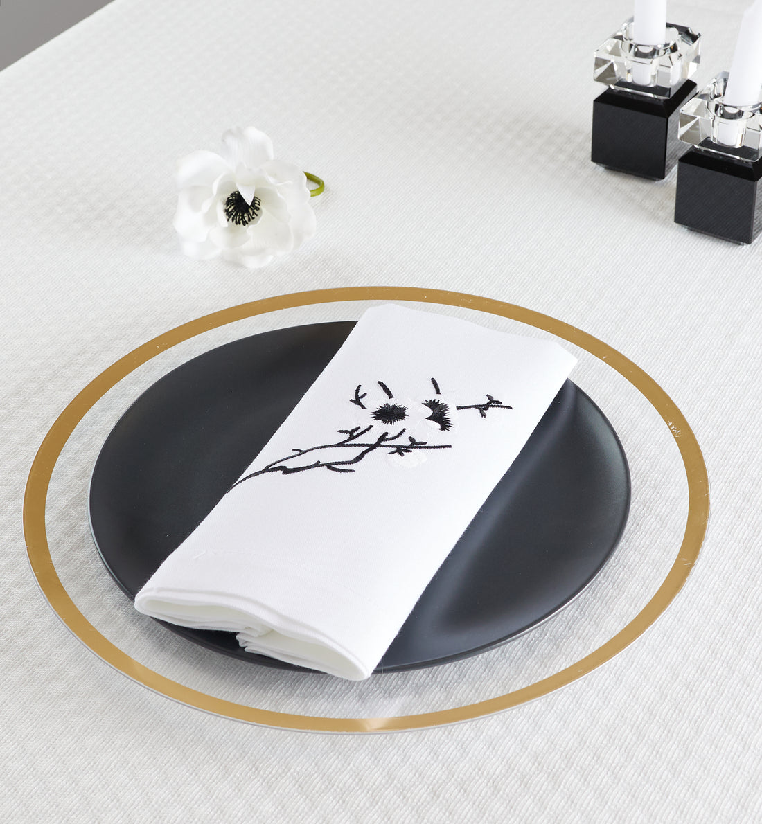 Black & White Floral Branch Napkins (set of 12)