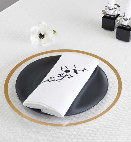 Black and White Floral Branch Napkins