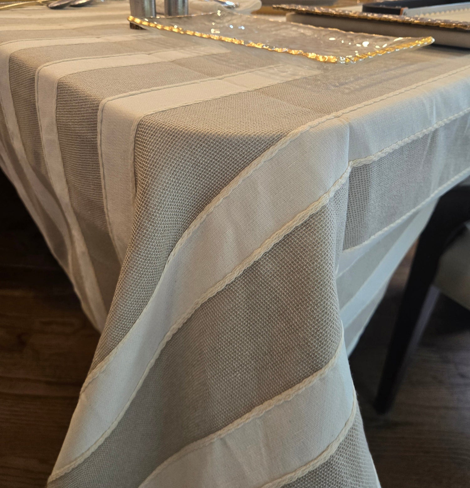 Savoie Tablecloth woven stripe texture up close