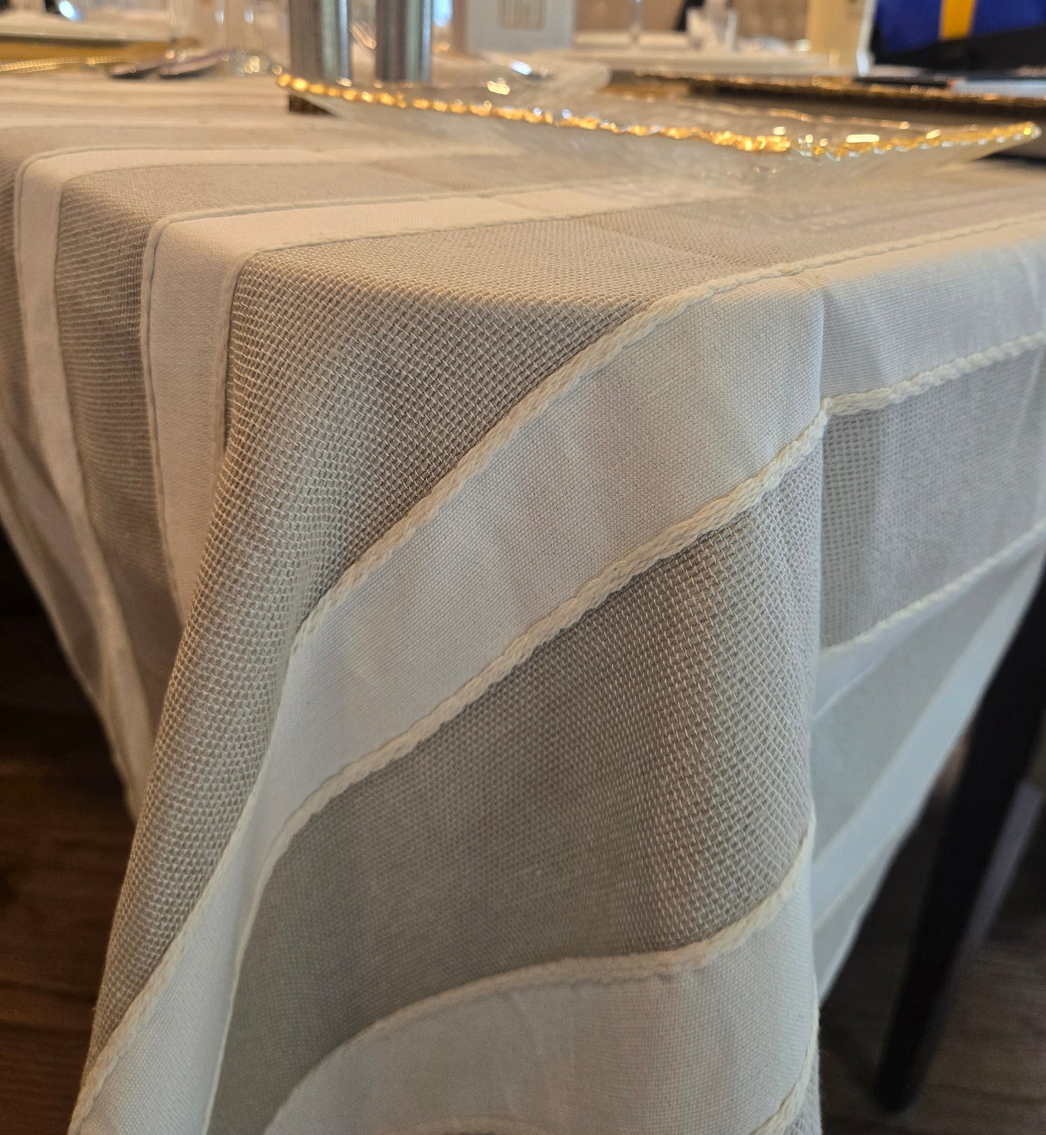 Savoie Tablecloth taupe and cream weave detail