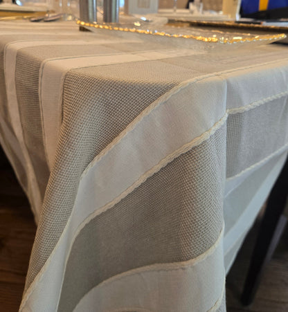 Savoie Tablecloth taupe and cream weave detail